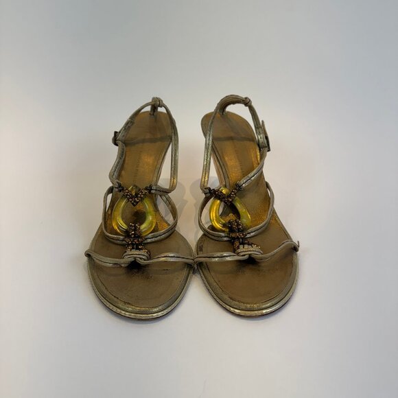 Giuseppe Zanotti Gold Leather & Bamboo Wedge Heels, EU 40 - Picture 2 of 16